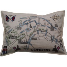 London River Map, Embroidered Vintage Style Cushion
