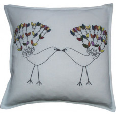 Hand-embroidered Love Birds Multi/White