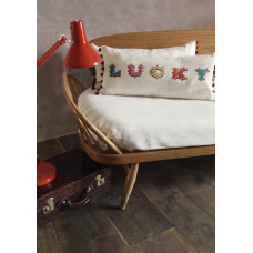 Lucky Cushion, Circus Font, Hand embroidered