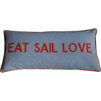 EAT SAIL LOVE Hand Embroidered Denim Cushion