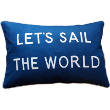 Let's Sail The World, Embroidered Cushion, Blue