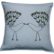 Hand-embroidered Love Birds Green/White